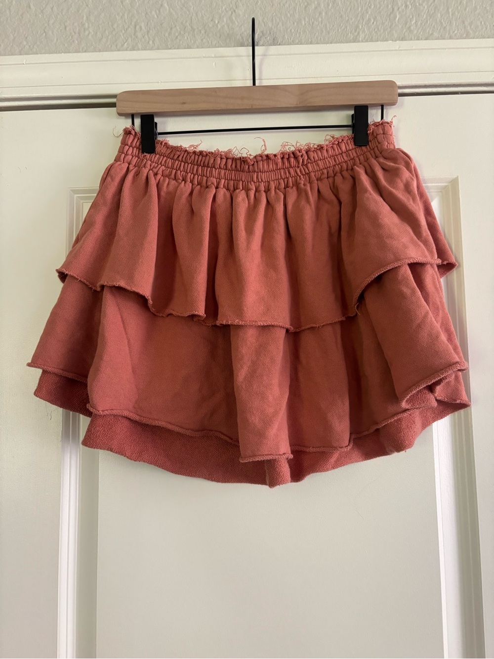 aerie Rust Boho Tiered Ruffle Skater Skirt Size Large